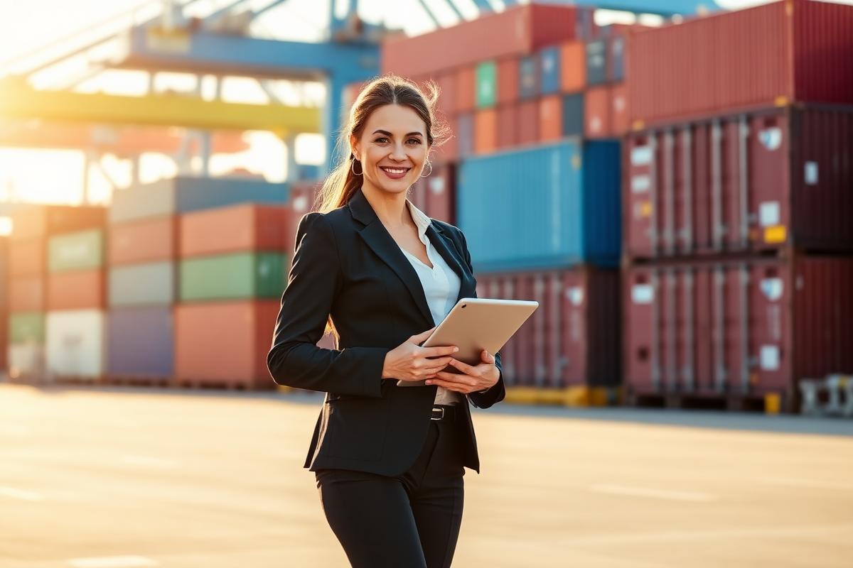 Woman executive at port